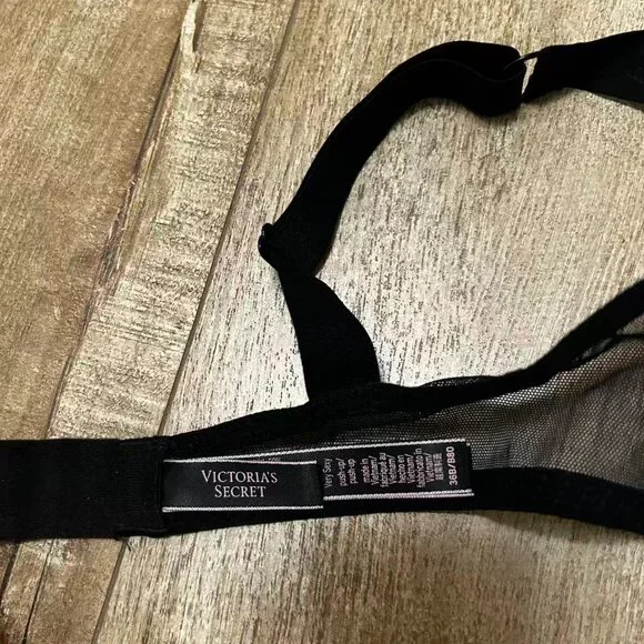 Victoria’s Secret Lace Push-Up Bra 36B Black Rhinestone Logo Strap - Picture 5 of 5